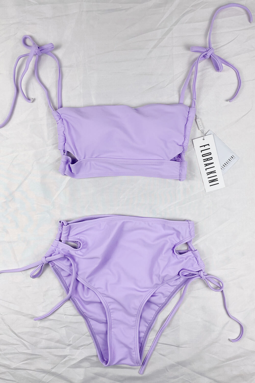 Lilac Lattice Side High Waisted Bikini Bottoms