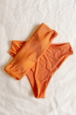 Orange High-Waist Ribbed Bikini Bottoms