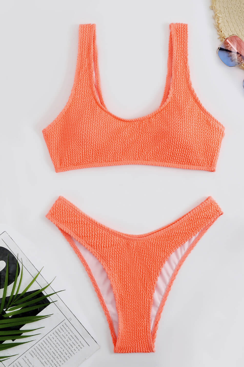 Coral Crinkle Scoop Bikini Top