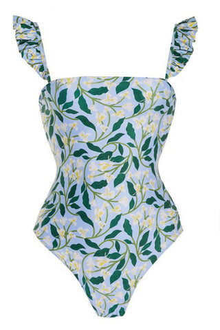 Floral Print Ruffle-Trimmed One Piece Swimsuit