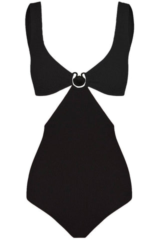 Black Crinkle Cut Out One Piece Swimsuit