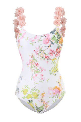 Floral Print Petals Open Back One Piece Swimsuit