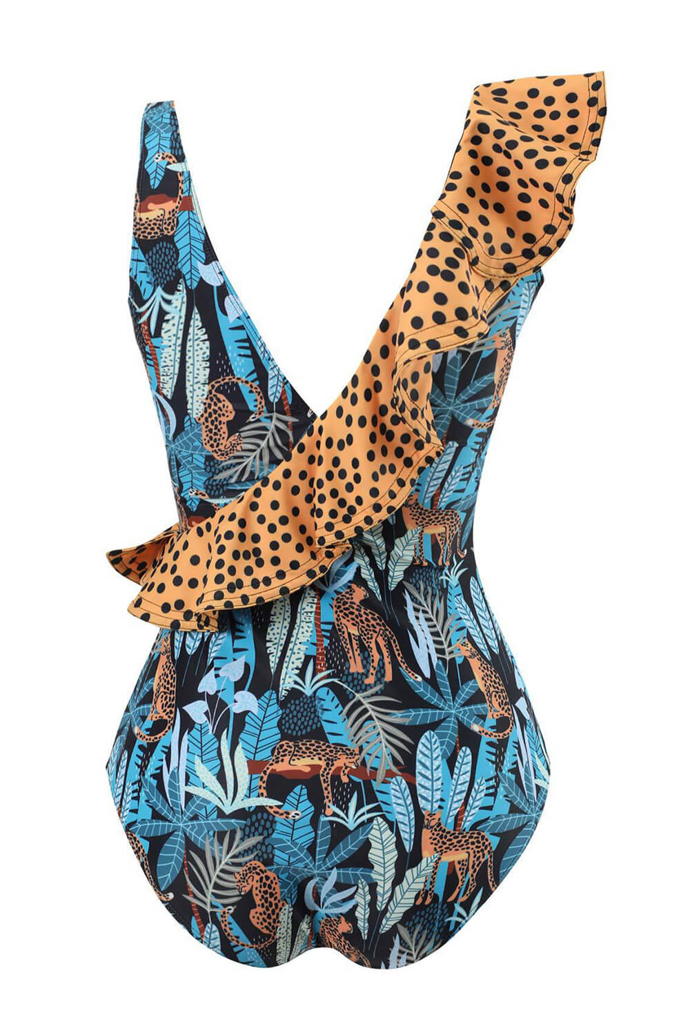 Midnight Jungle Leopard Print Frill Plunge One Piece Swimsuit