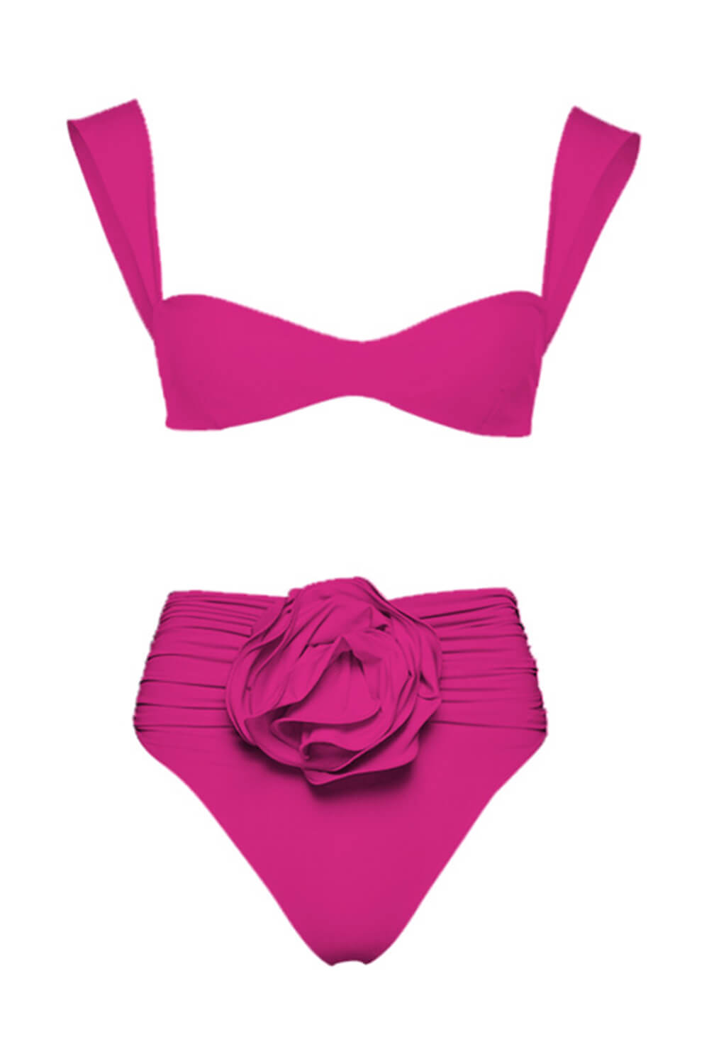 Bustier Rose Applique Ruched High-Wasited Bikini Set