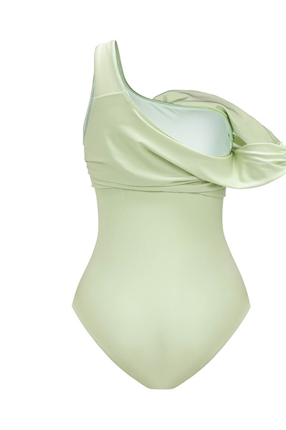 Pistachio Green Asymmetric Mesh Corset One Piece Swimsuit