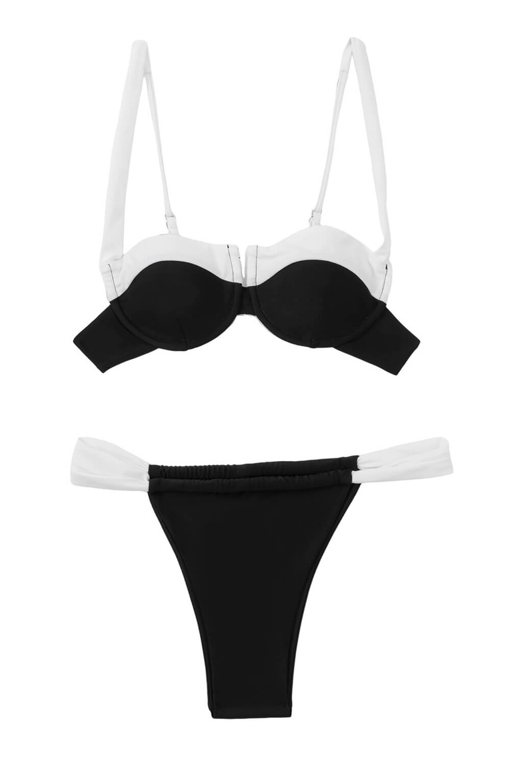 Black White Two-Tone Underwire Ruched Bikini Set