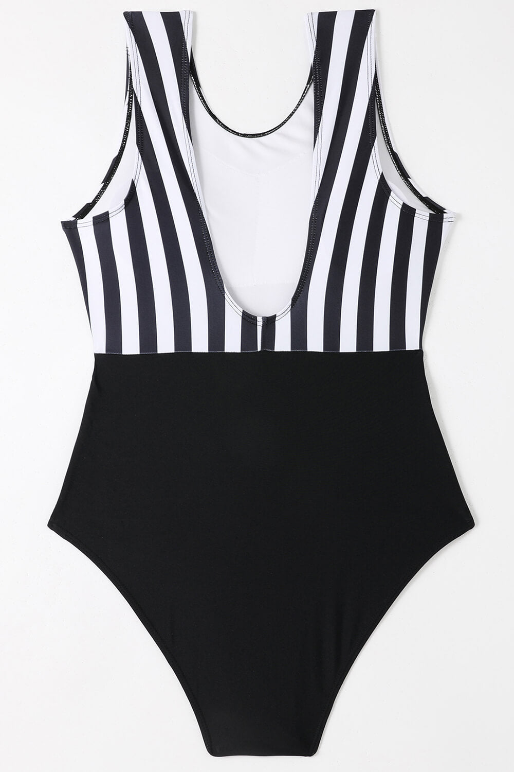 Black And White Striped Color Block One Piece Swimsuit