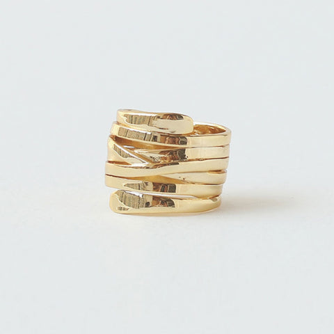 Modern Gold Tone Plated Twisted Layered Band Ring - Gold