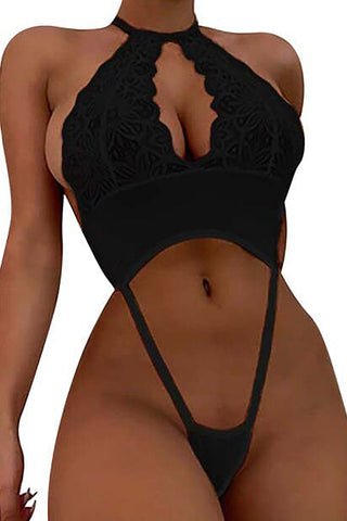 Lace Strappy Cutout Daring Thong Teddy Lingerie