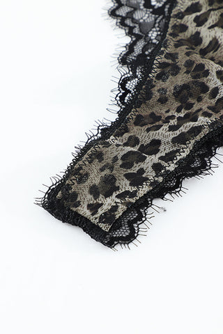 Leopard Print Lace Splicing Bra And Panty Set