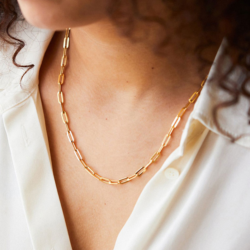 Modern Style Plated Large Paperclip Chain Link Necklace - Gold