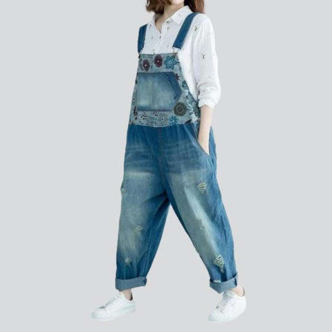 Washed baggy women's jeans overall