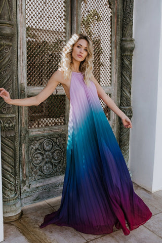 Bohemian Backless Beach Gradient Halter Dress