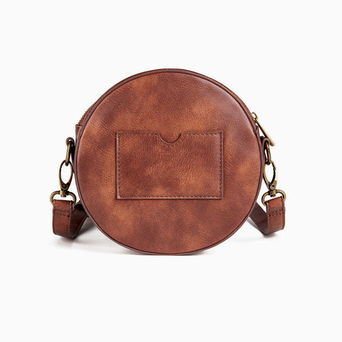 Time Fly Back Zip Top Clock Trim Round Crossbody Bag - Brown