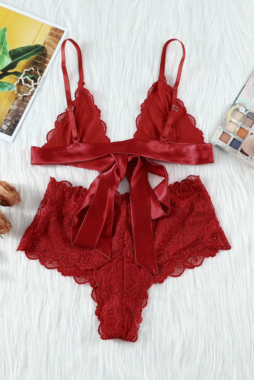 Romantic Love Red Lace Bralette Lingerie Set