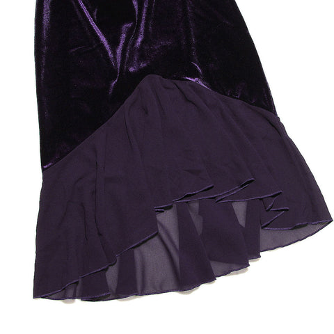 High Low Mesh Panel Ruffle Hem Long Sleeve Velvet Mini Dress - Purple