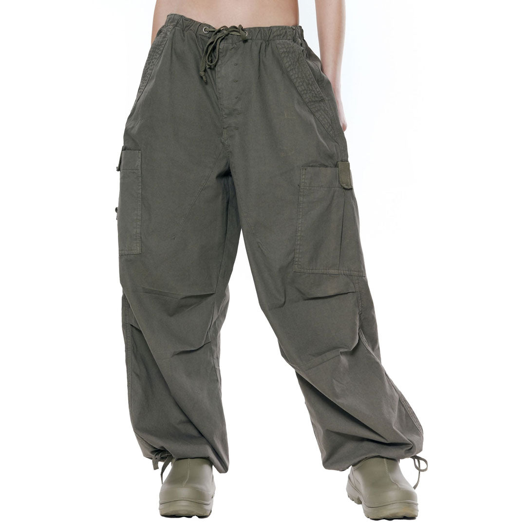 Street Style Drawstring Multi Pocket Wide Leg Baggy Cargo Pants - Army Green